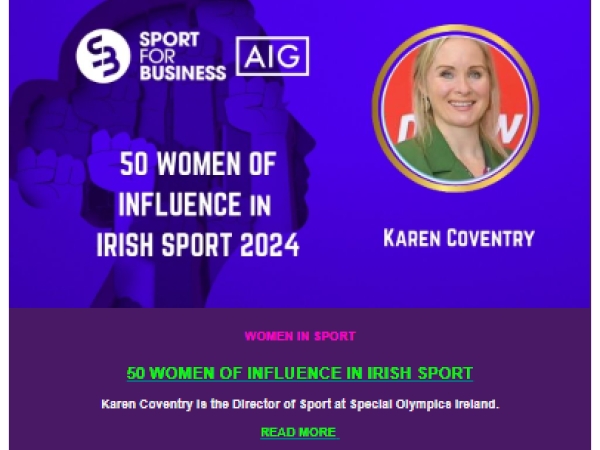 Karen Coventry one of 50 Women of Influence in Irish Sport 2024